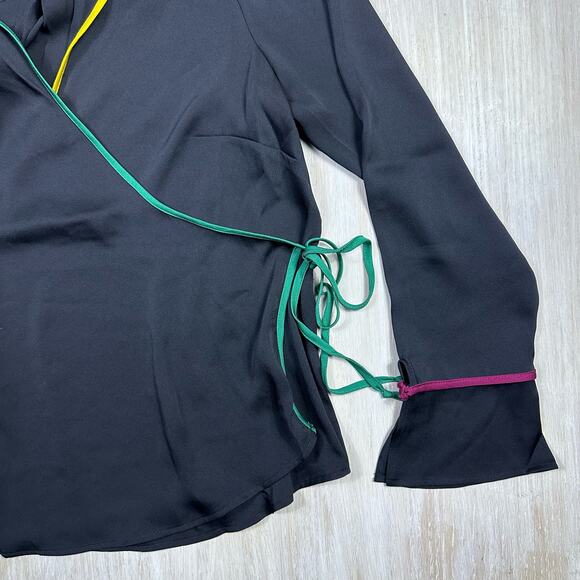 BCBGeneration Wrap Long Sleeve Femme Coquette Color Accent Tie Blouse Large - Picture 3 of 13